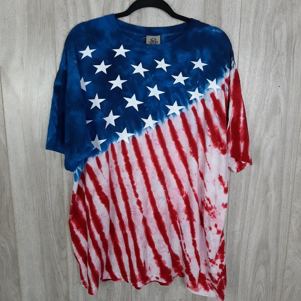 Vtg Liquid Blue American Flag Tie Dyed T Shirt Size 2X